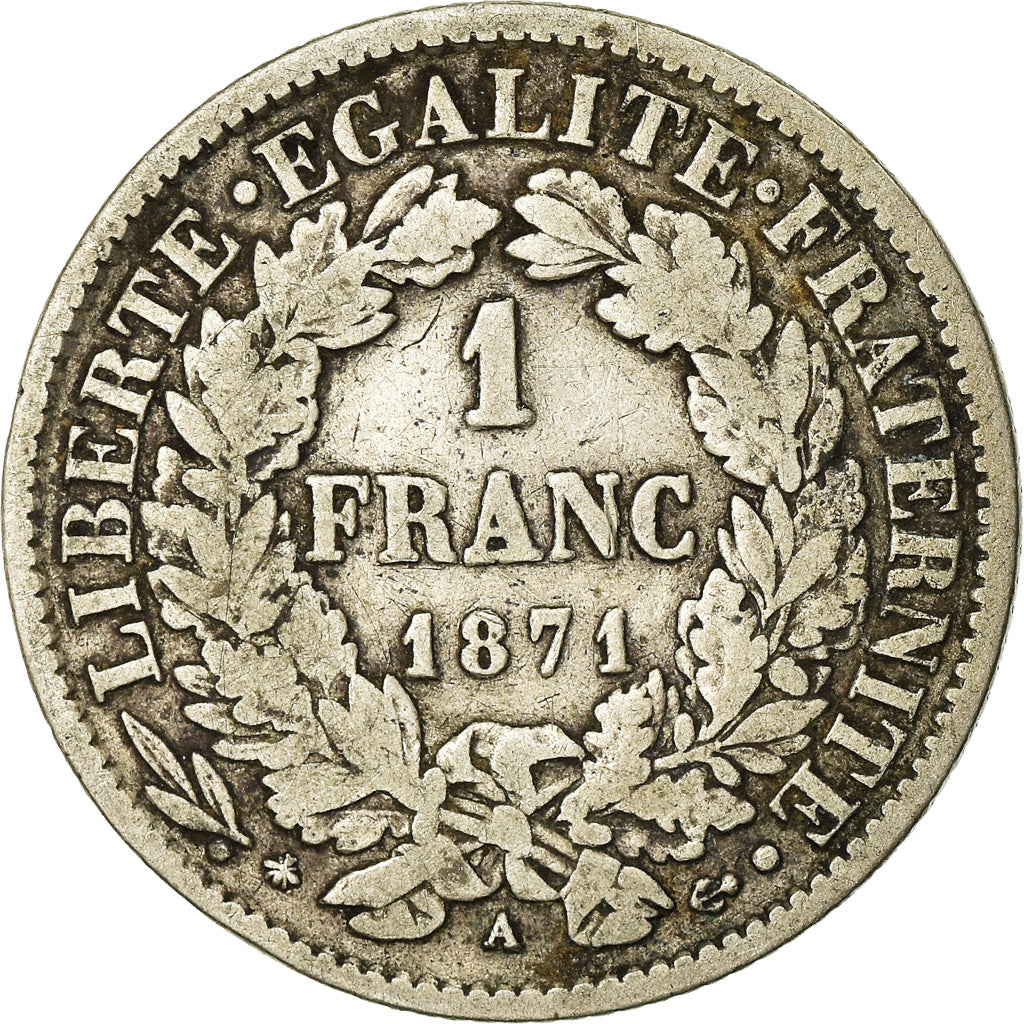 Coin, France, Cérès, Franc, 1871, Paris, VF(30-35), Silver, KM:822.1