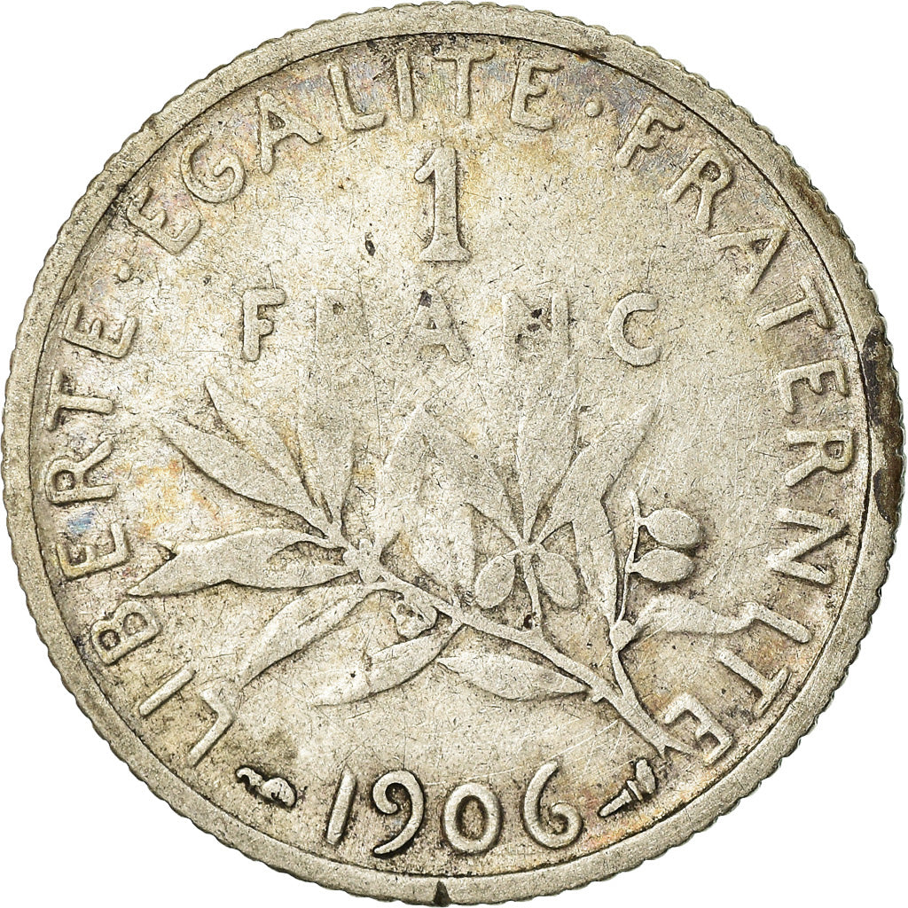 Moneta, Francja, Semeuse, Franc, 1906, Paris, VF(20-25), Srebro, KM:844.1