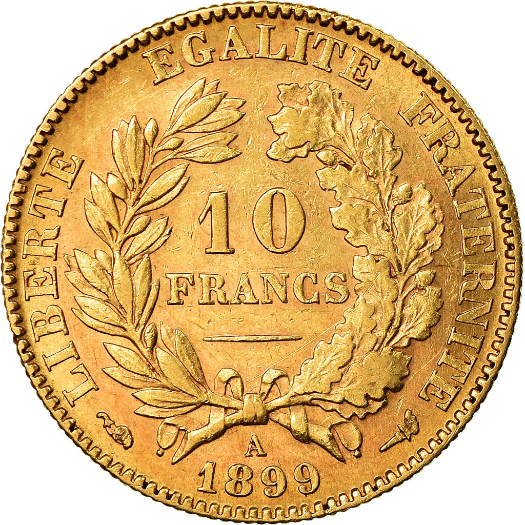 Moneta, Francja, Cérès, 10 Francs, 1899, Paris, AU(55-58), Złoto, KM:830