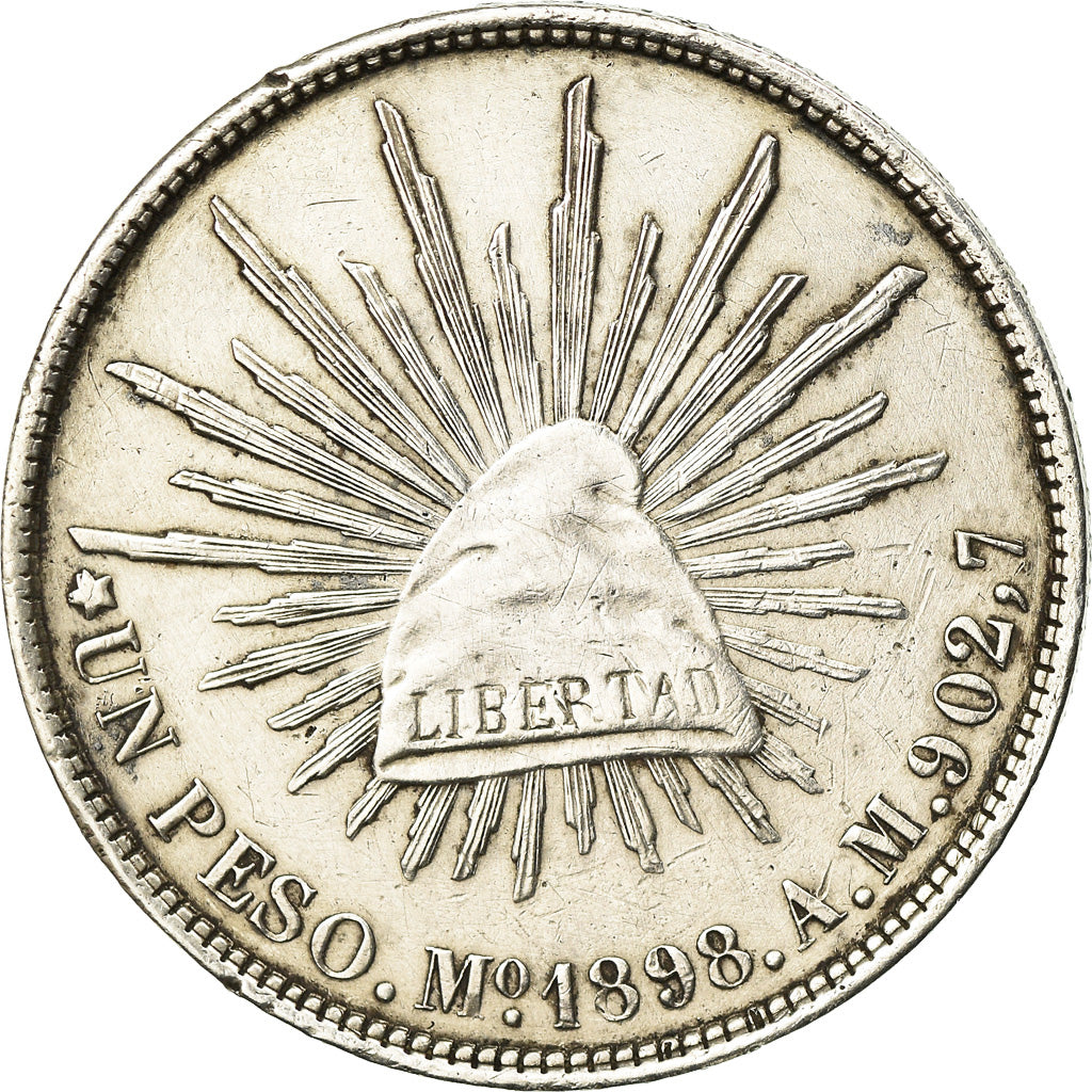 Coin, Mexico, Peso, 1898, Zacatecas, EF(40-45), Silver, KM:409.3