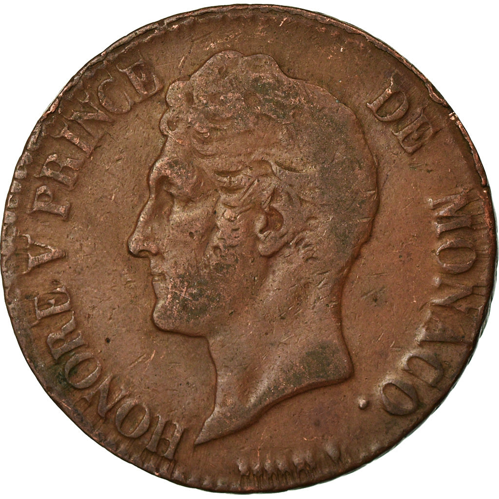 Moneta, Monaco, Honore V, 5 Centimes, Cinq, 1837, Monaco, MB+, Rame, KM:95.2a