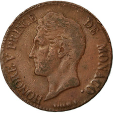 Moneta, Monaco, Honore V, 5 Centimes, Cinq, 1837, Monaco, MB+, Rame, KM:95.2a
