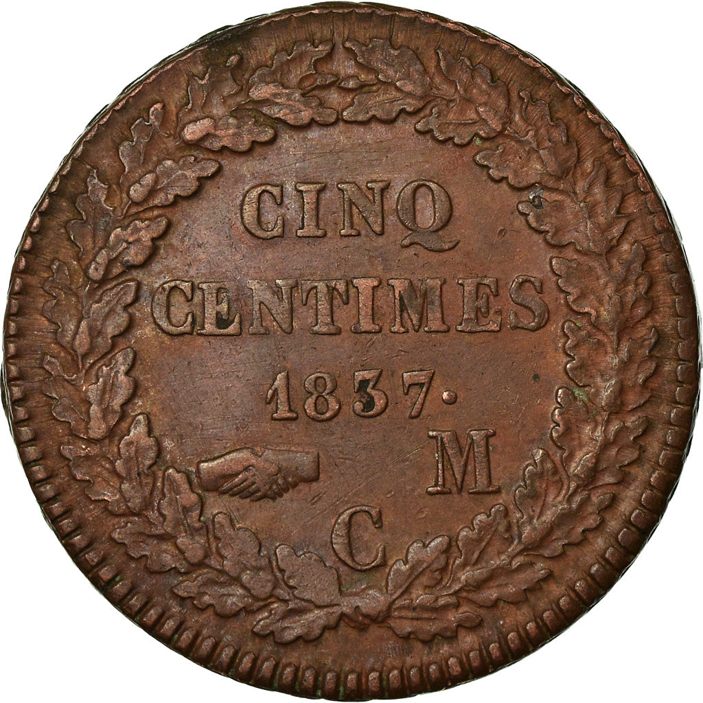Moneta, Monaco, Honore V, 5 Centimes, Cinq, 1837, Monaco, BB+, Rame, KM:95.2a
