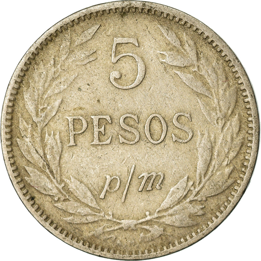 Coin, Colombia, 5 Pesos, Papel Moneda, 1907, EF(40-45), Copper-nickel, KM:279