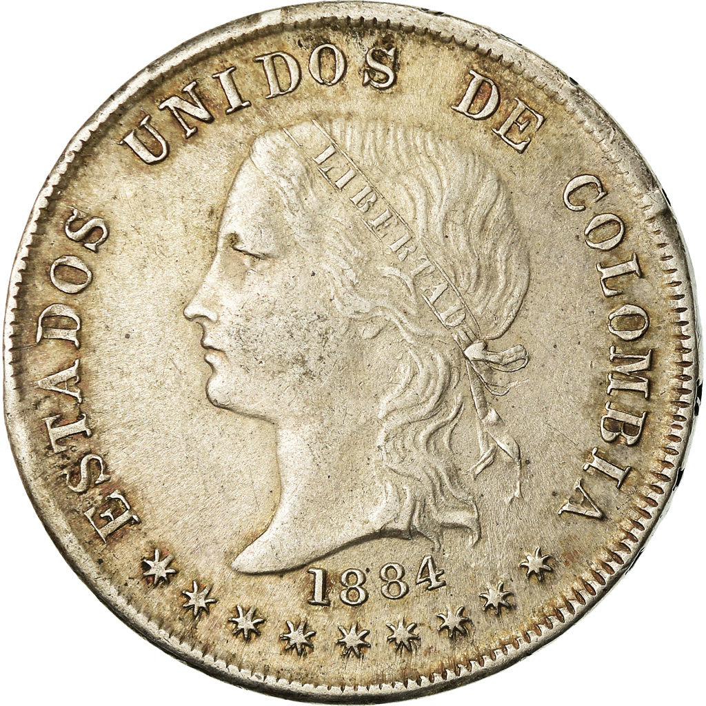 Coin, Colombia, 50 Centavos, 1884, Bogota, AU(50-53), Silver, KM:177.1