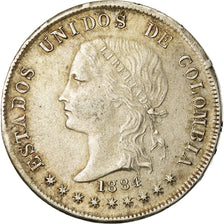 Coin, Colombia, 50 Centavos, 1884, Bogota, AU(50-53), Silver, KM:177.1