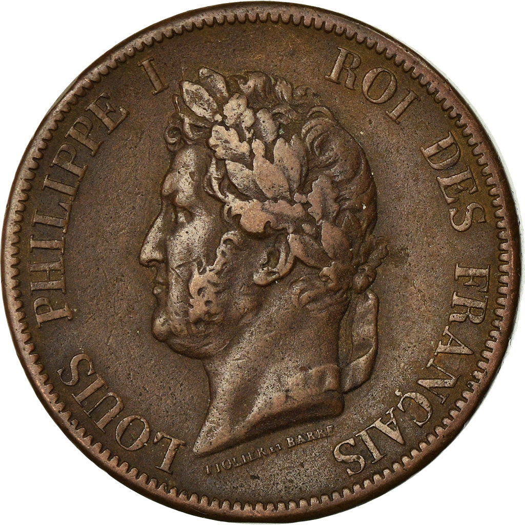 Colonie francesi, Louis - Philippe, 10 Centimes, 1844, Paris, BB, Bronzo, KM:13