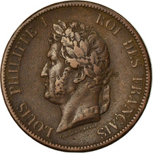Colonie francesi, Louis - Philippe, 10 Centimes, 1844, Paris, BB, Bronzo, KM:13