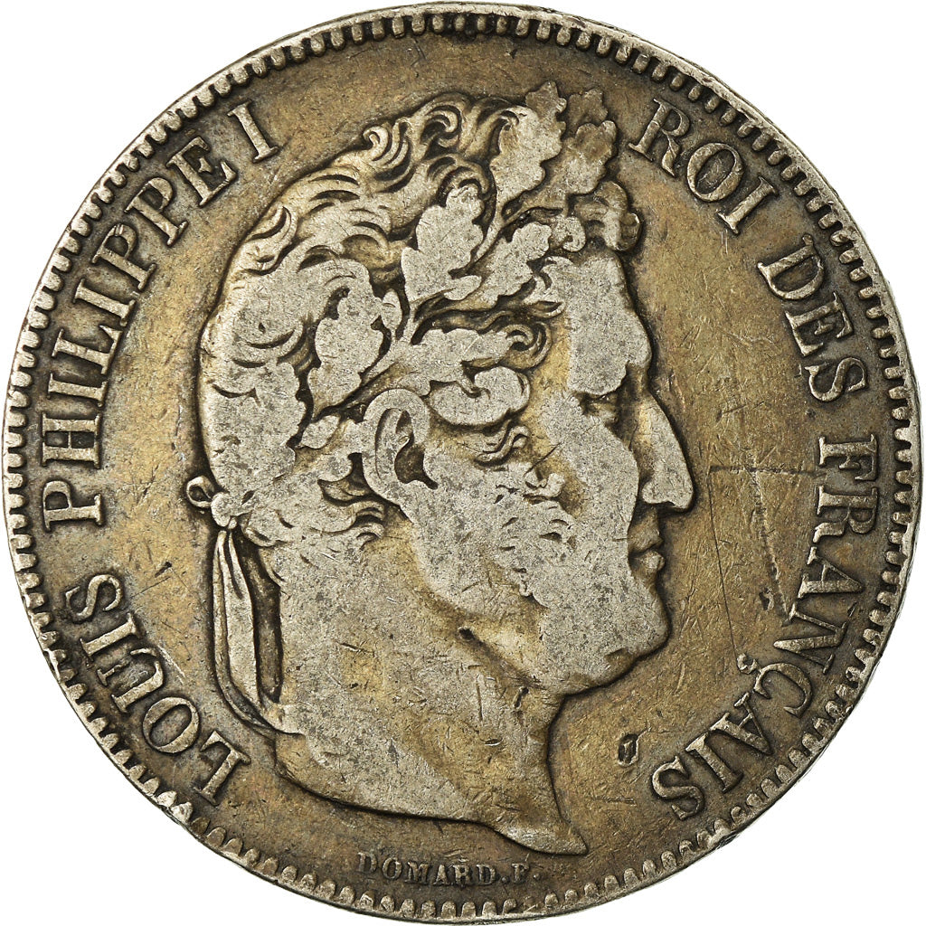 Moneta, Francia, Louis-Philippe, 5 Francs, 1843, Paris, MB+, Argento, KM:749.1