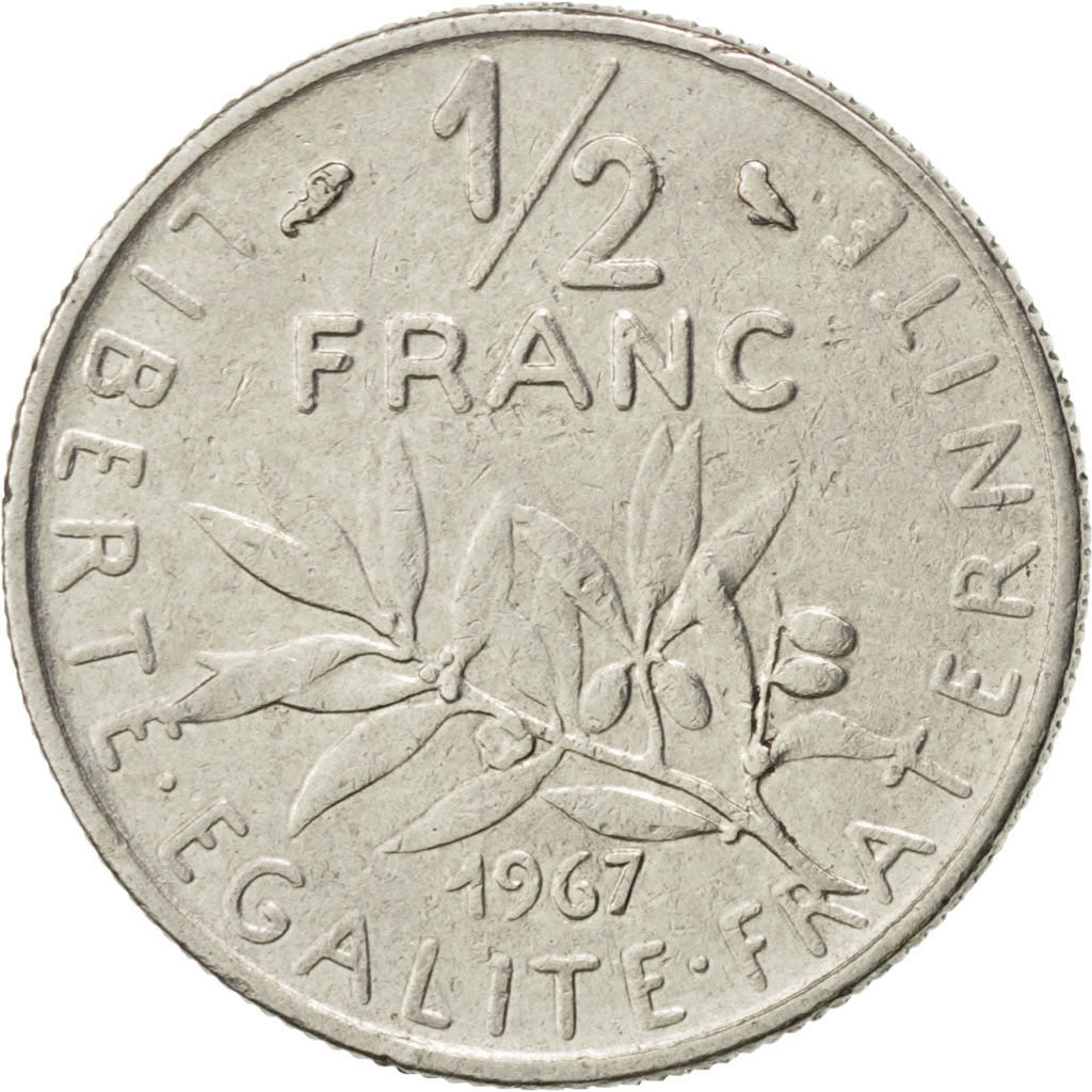 FRANCE, Semeuse, 1/2 Franc, 1967, Paris, KM #931.1, EF(40-45), Nickel, 19.5,...