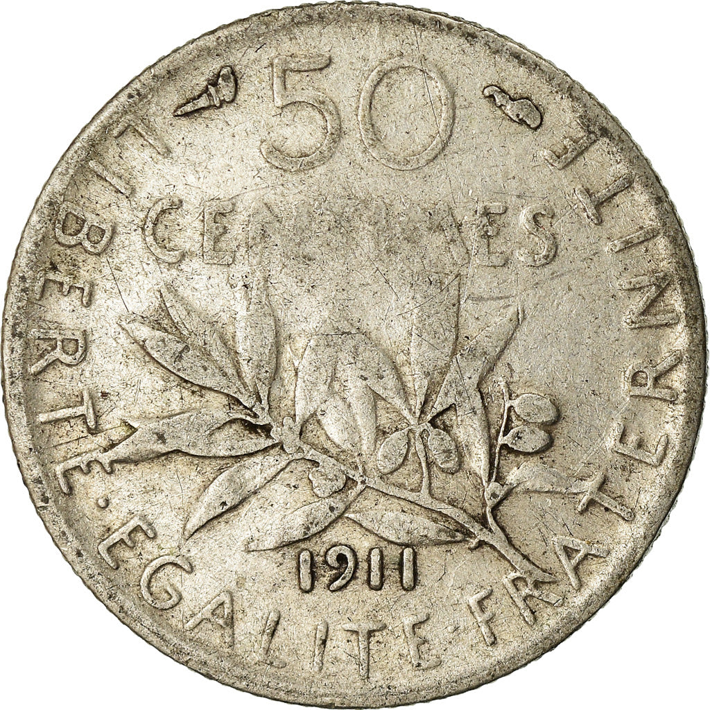 Monnaie, France, Semeuse, 50 Centimes, 1911, Paris, TB+, Argent, Gadoury:420