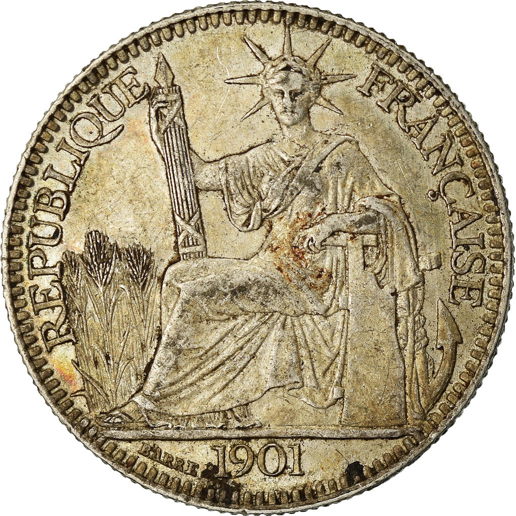 Münze, FRENCH INDO-CHINA, 10 Cents, 1901, Paris, SS+, Silber, KM:9