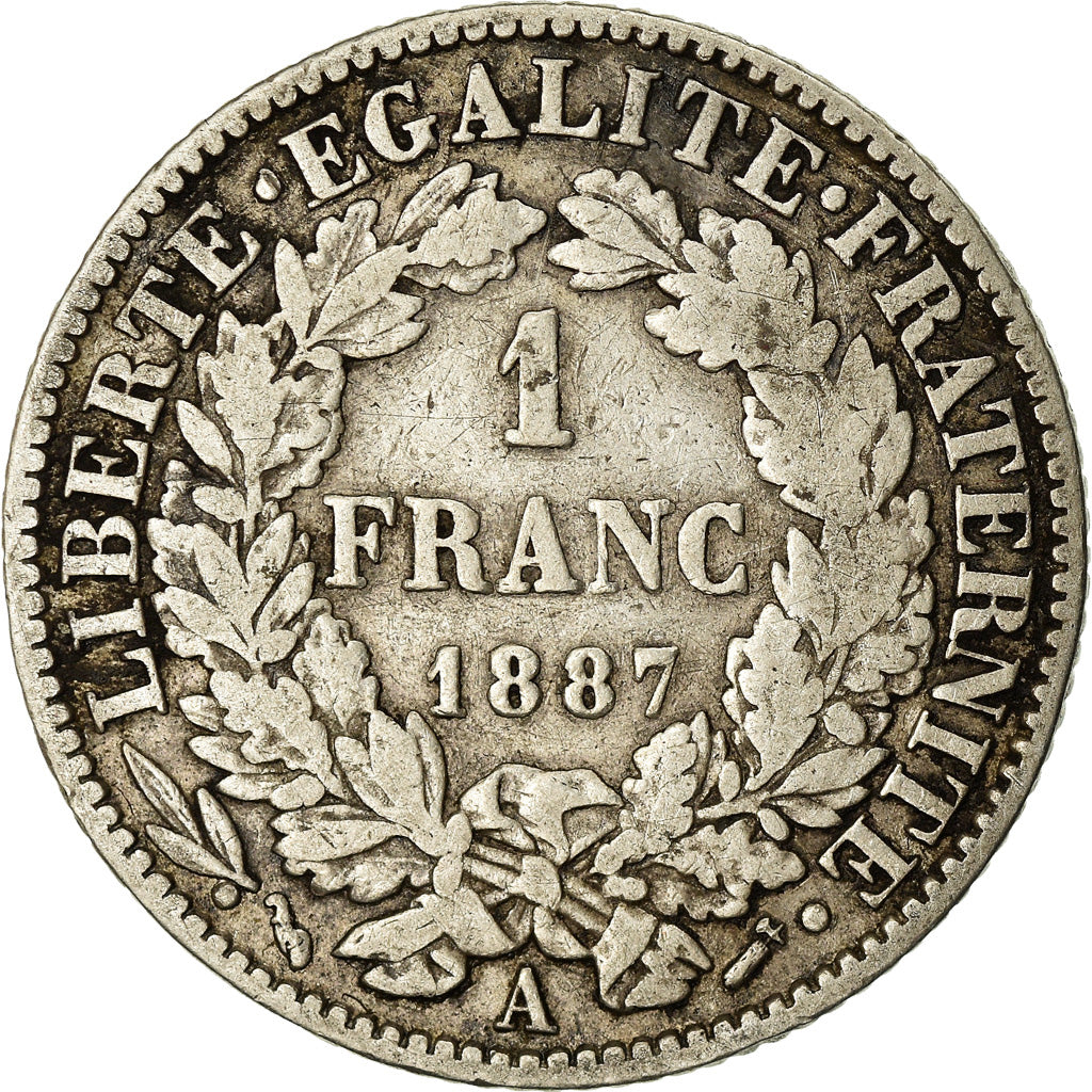 Coin, France, Cérès, Franc, 1887, Paris, VF(30-35), Silver, KM:822.1