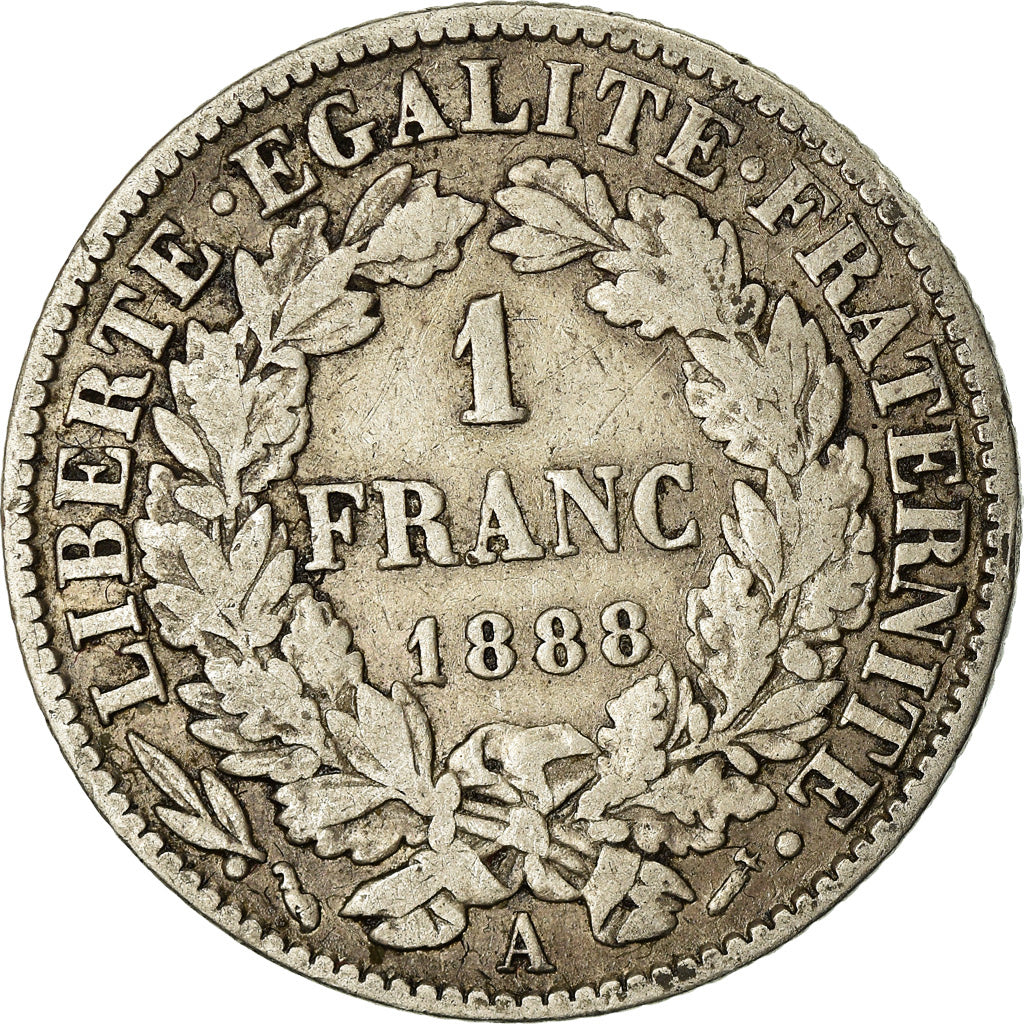 Coin, France, Cérès, Franc, 1888, Paris, VF(30-35), Silver, KM:822.1