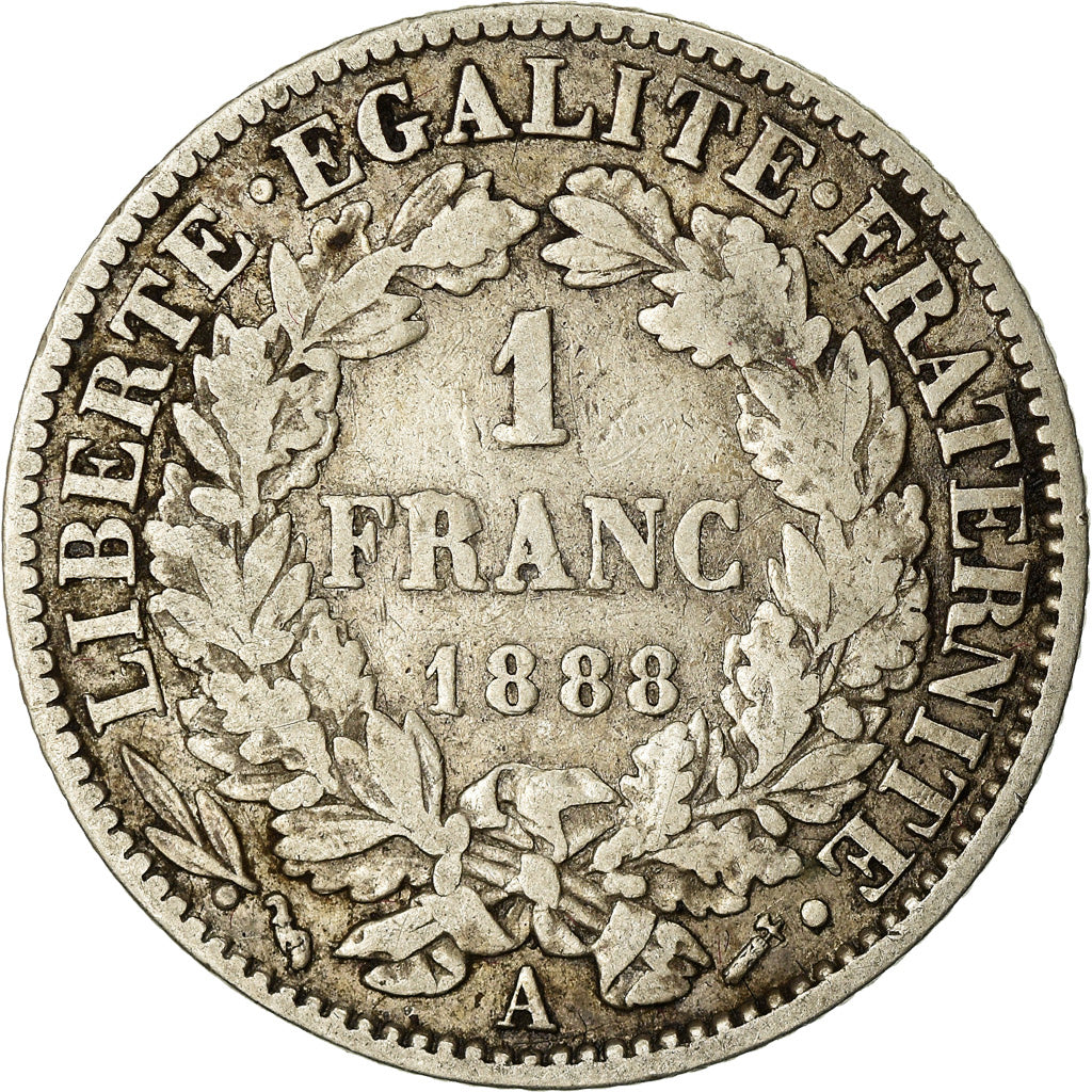 Coin, France, Cérès, Franc, 1888, Paris, VF(30-35), Silver, KM:822.1