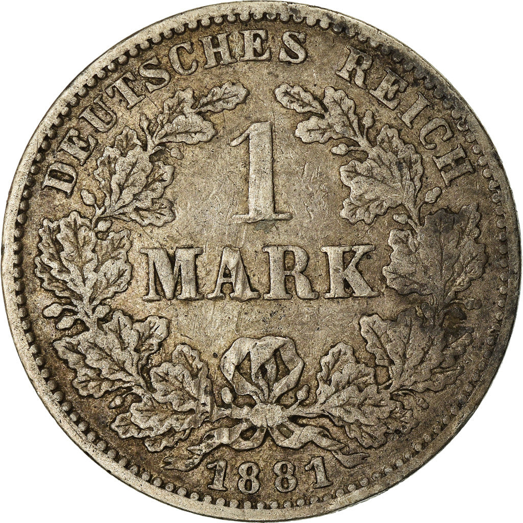 Coin, GERMANY - EMPIRE, Wilhelm I, Mark, 1881, Hambourg, VF(30-35), Silver, KM:7