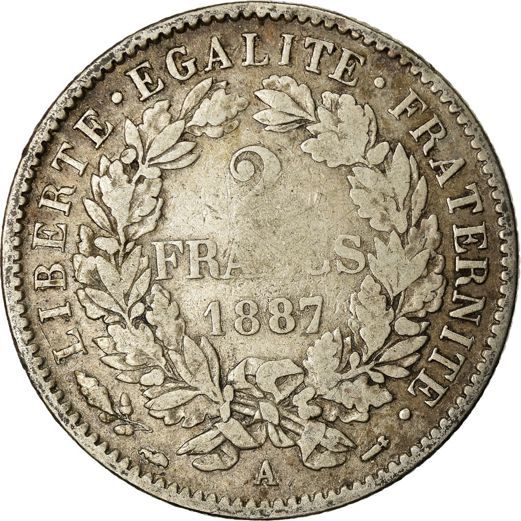 Monnaie, France, Cérès, 2 Francs, 1887, Paris, TB+, Argent, Gadoury:530a