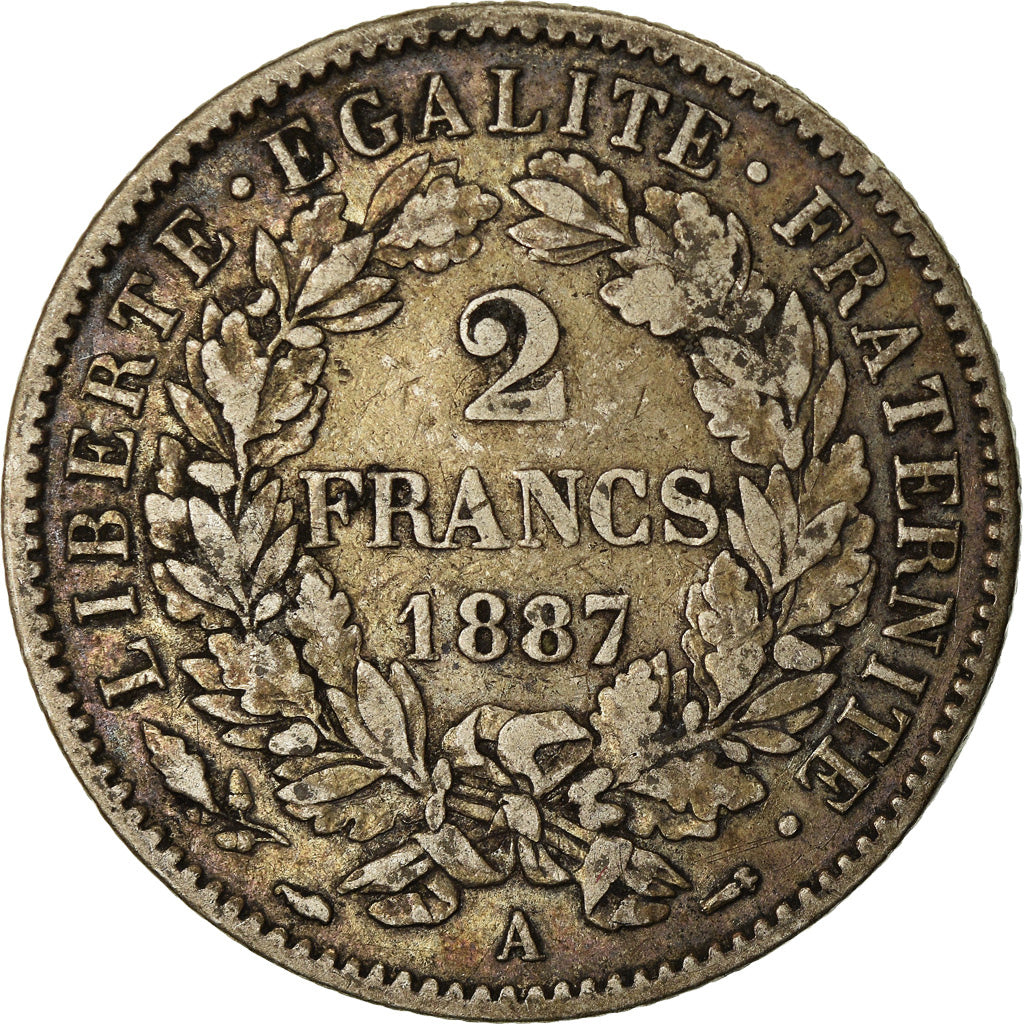 Coin, France, Cérès, 2 Francs, 1887, Paris, EF(40-45), Silver, KM:817.1