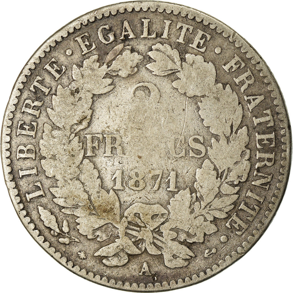 Monnaie, France, Cérès, 2 Francs, 1871, Paris, TB, Argent, Gadoury:530