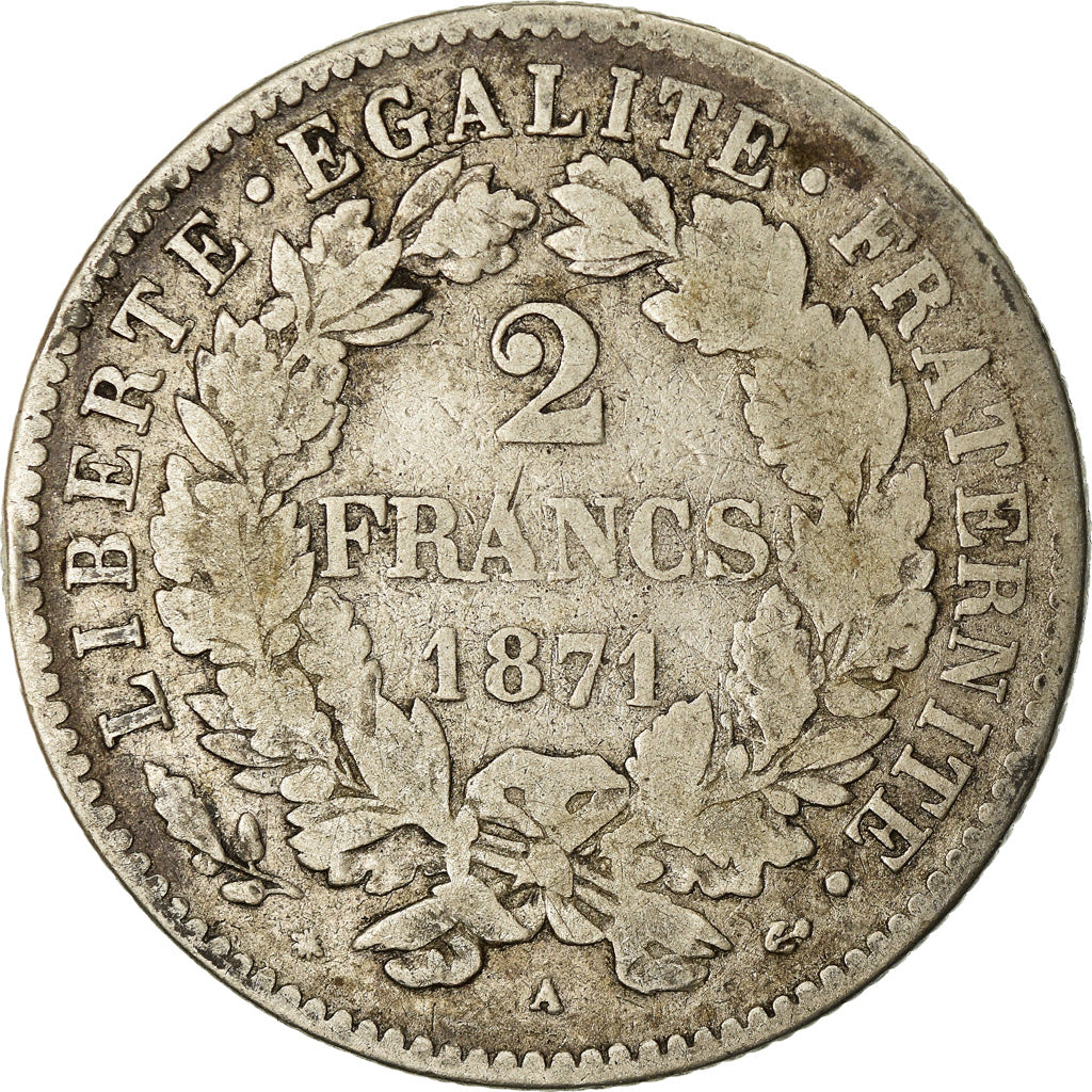 Münze, Frankreich, Cérès, 2 Francs, 1871, Paris, S+, Silber, KM:817.1