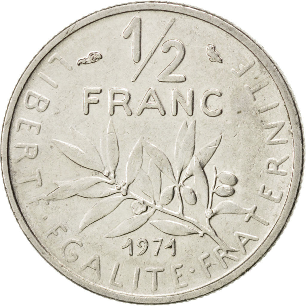 FRANCE, Semeuse, 1/2 Franc, 1971, Paris, KM #931.1, EF(40-45), Nickel, 19.5,...