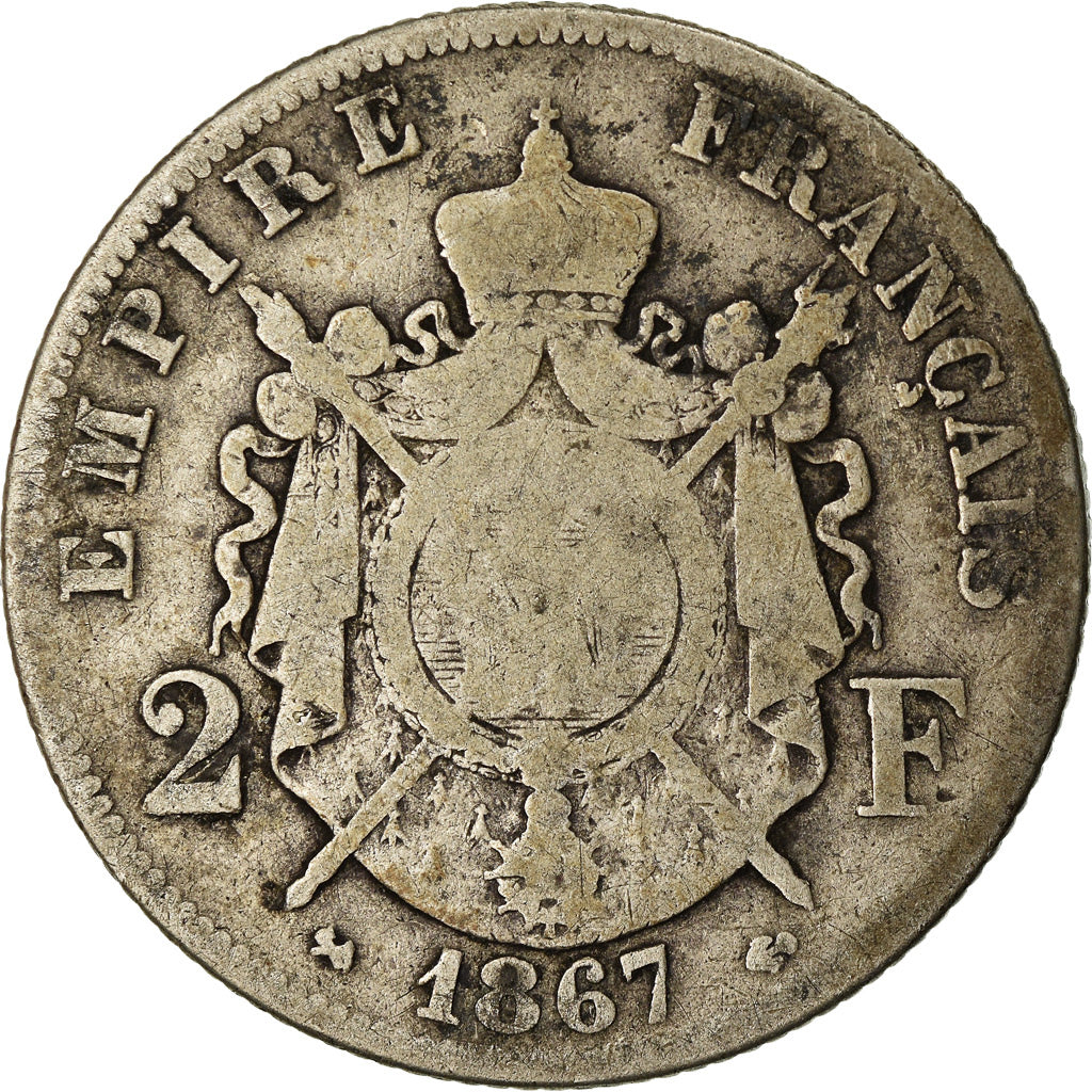 Monnaie, France, Napoléon III, 2 Francs, 1867, Bordeaux, TB, Argent