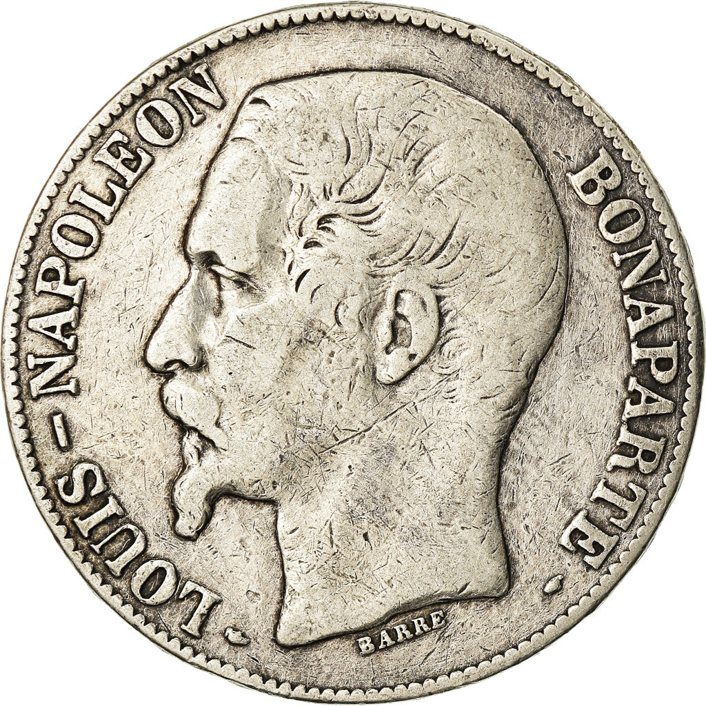 Moneda, Francia, Napoléon III, 5 Francs, 1852, Paris, BC+, Plata, KM:773.1