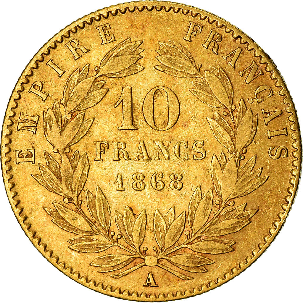Moneta, Francia, Napoleon III, Napoléon III, 10 Francs, 1868, Paris, BB+, Oro