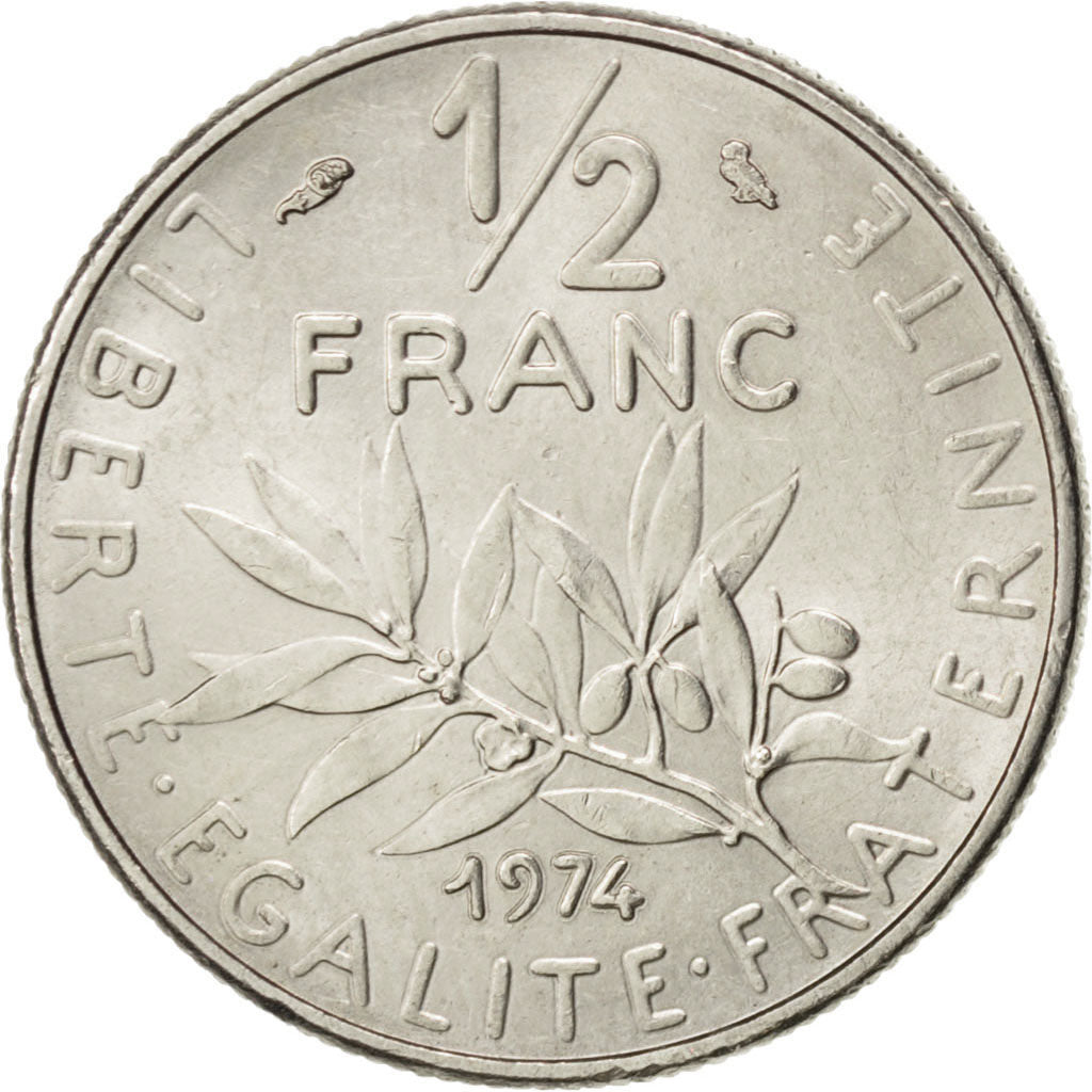 FRANCE, Semeuse, 1/2 Franc, 1974, Paris, KM #931.1, MS(63), Nickel, 19.5,...