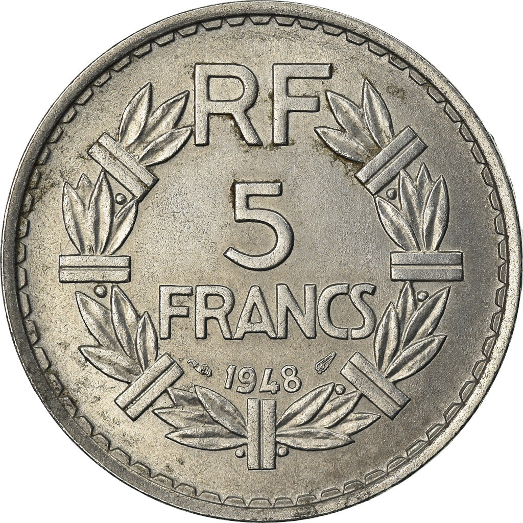 Moneta, Francia, Lavrillier, 5 Francs, 1948, Paris, 9 closed, BB+, Alluminio