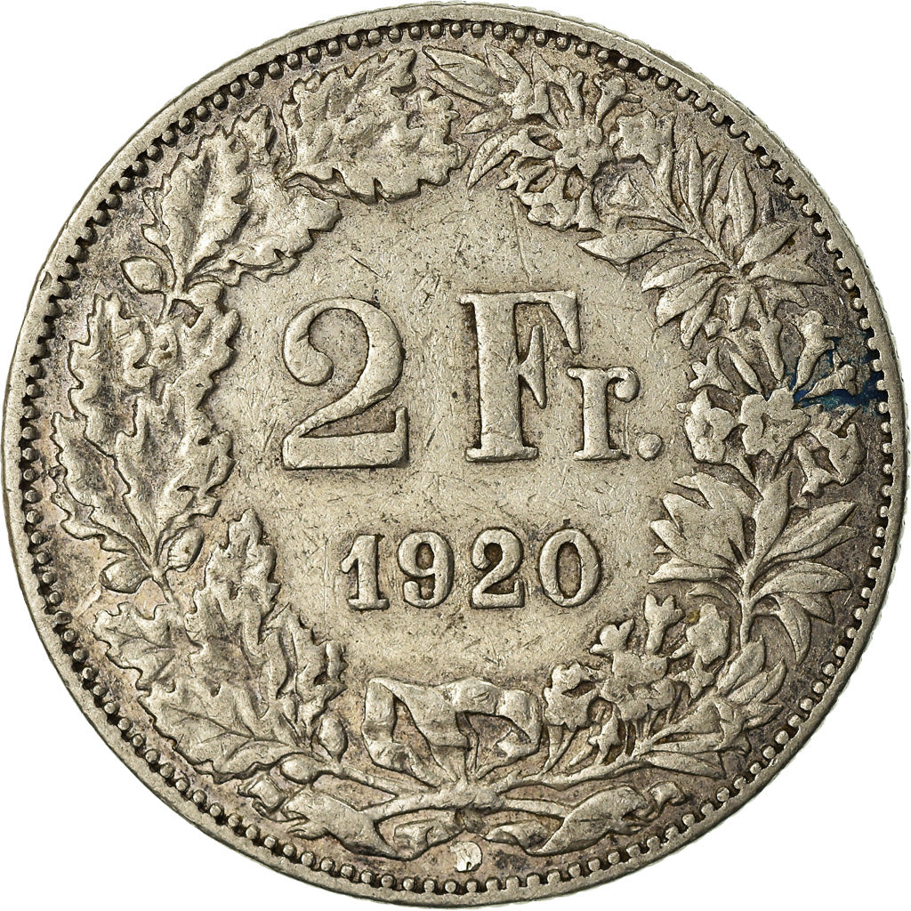 Coin, Switzerland, 2 Francs, 1920, Bern, VF(30-35), Silver, KM:21