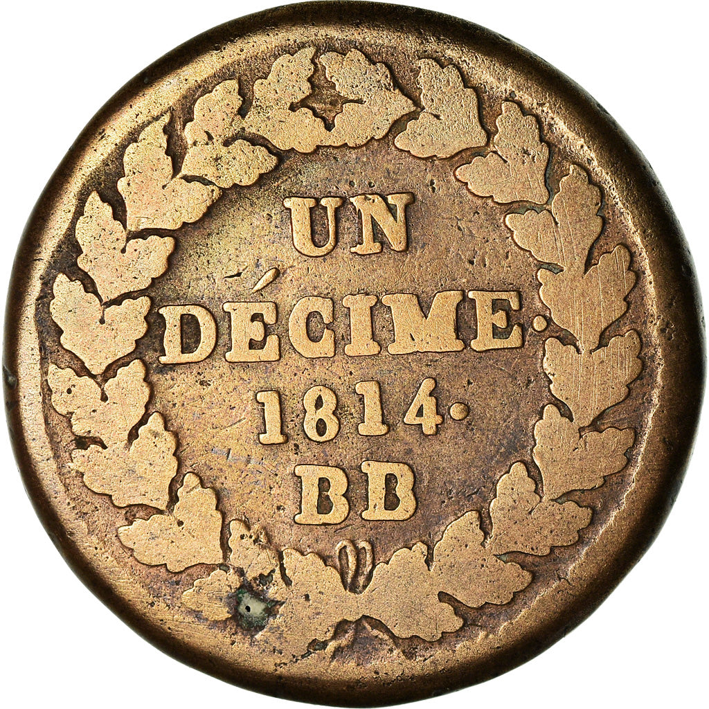 Munten, Frankrijk, Louis XVIII, Decime, 1814, Strasbourg, FR, Bronze, KM:701, Le