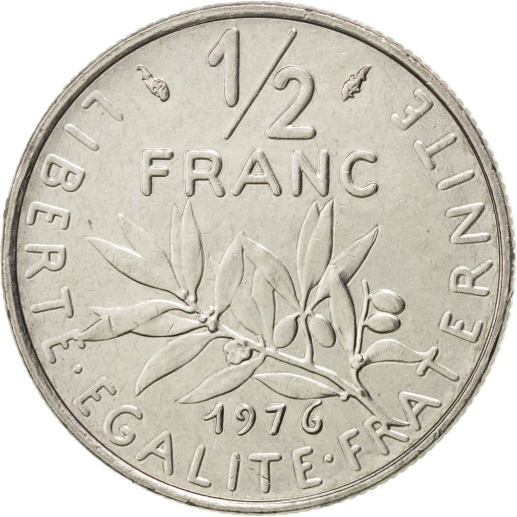 Moneta, Francja, Semeuse, 1/2 Franc, 1976, AU(50-53), Nikiel, KM:931.1