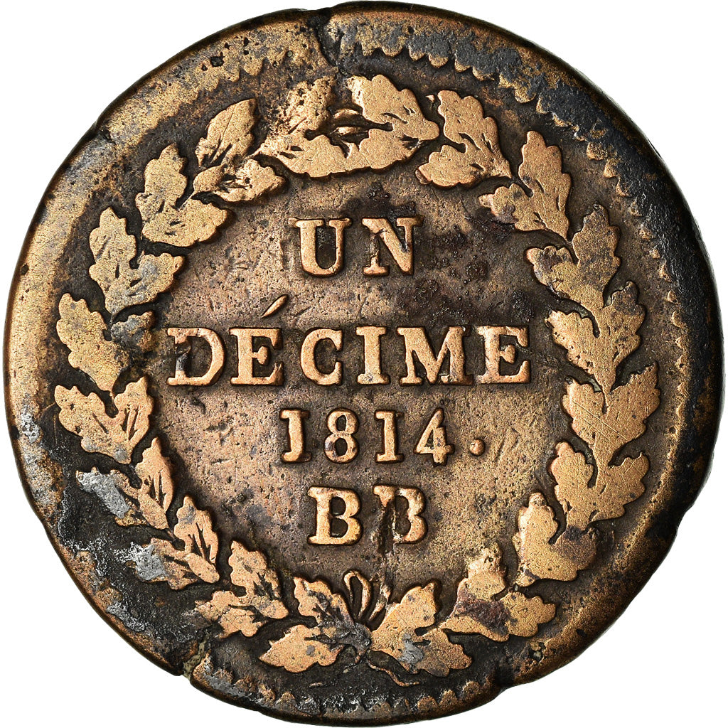 Moneda, Francia, Napoléon I, Decime, 1814, Strasbourg, point after date only