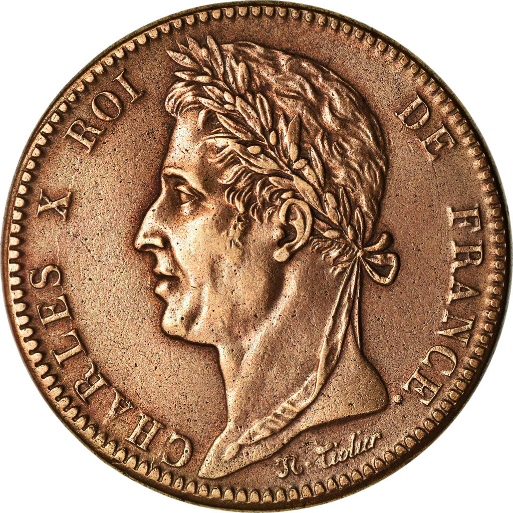 Coin, FRENCH COLONIES, Charles X, 10 Centimes, 1829, Paris, AU(50-53), Bronze