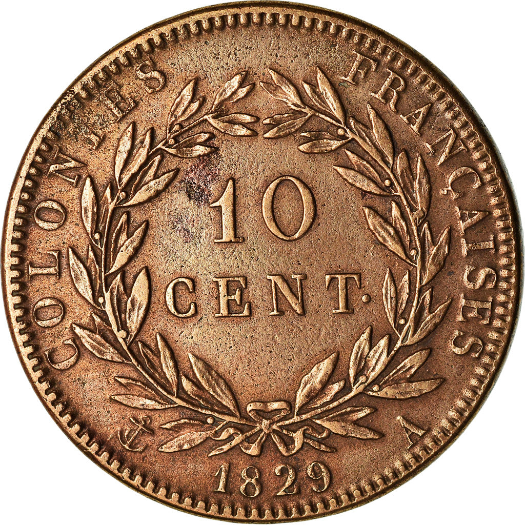 Coin, FRENCH COLONIES, Charles X, 10 Centimes, 1829, Paris, AU(50-53), Bronze