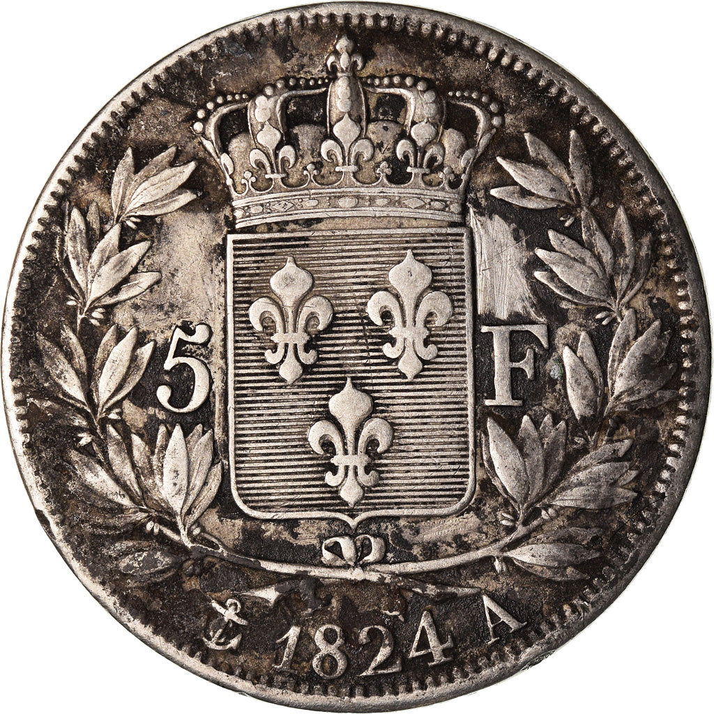 Münze, Frankreich, Louis XVIII, Louis XVIII, 5 Francs, 1824, Paris, S+, Silber
