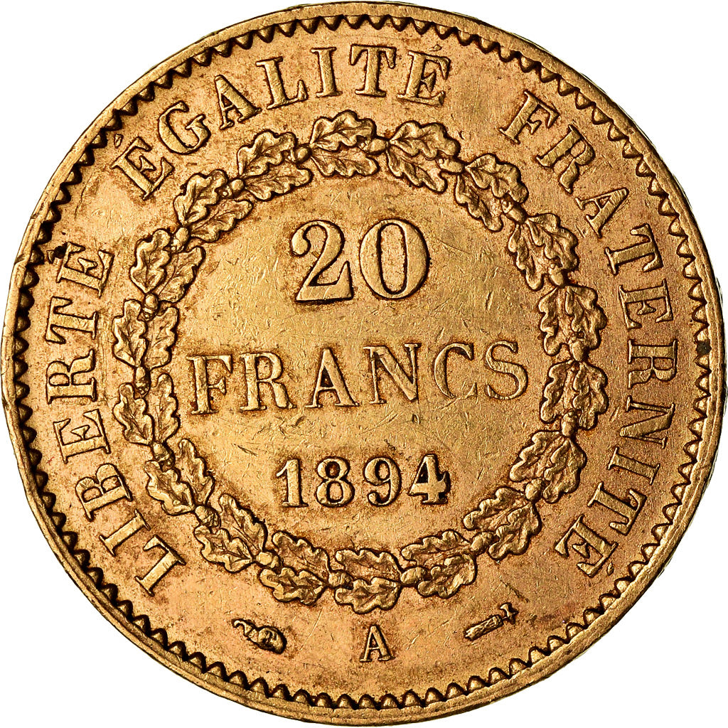 Moneta, Francja, Génie, 20 Francs, 1894, Paris, AU(50-53), Złoto, KM:825
