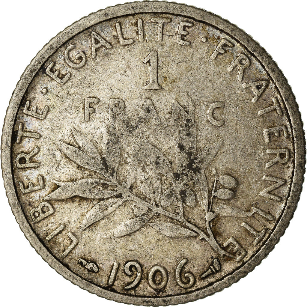 Coin, France, Semeuse, Franc, 1906, Paris, VF(30-35), Silver, KM:844.1