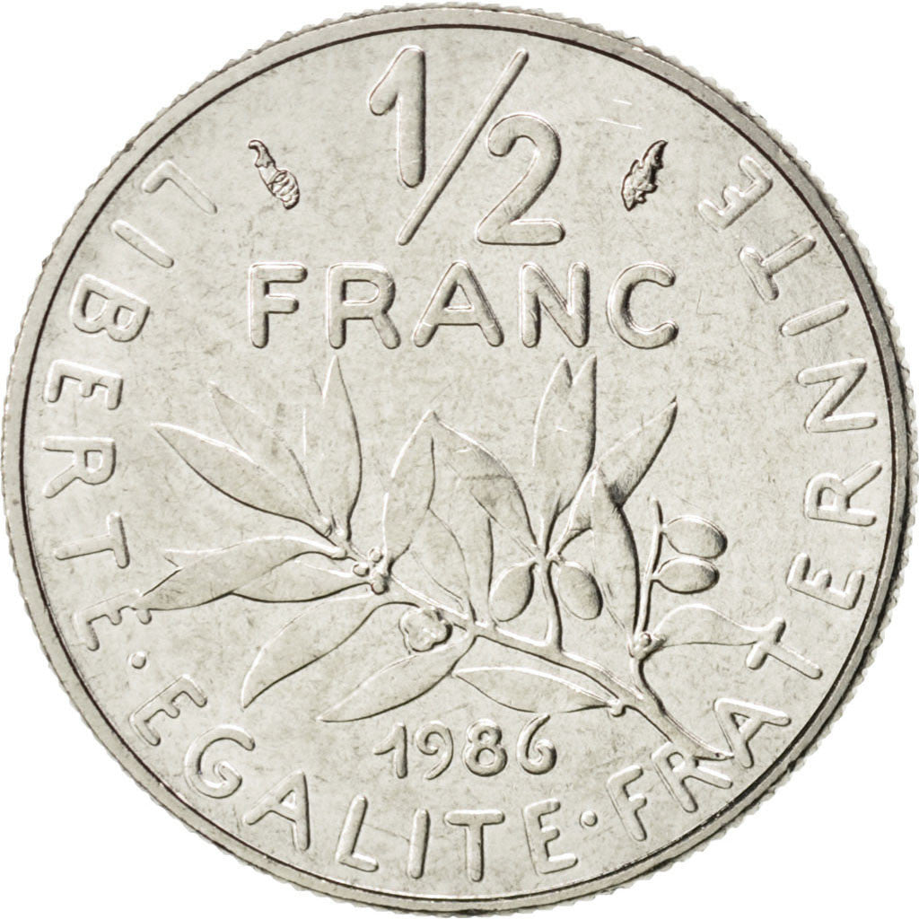 FRANCE, Semeuse, 1/2 Franc, 1986, Paris, KM #931.1, MS(63), Nickel, 19.5,...