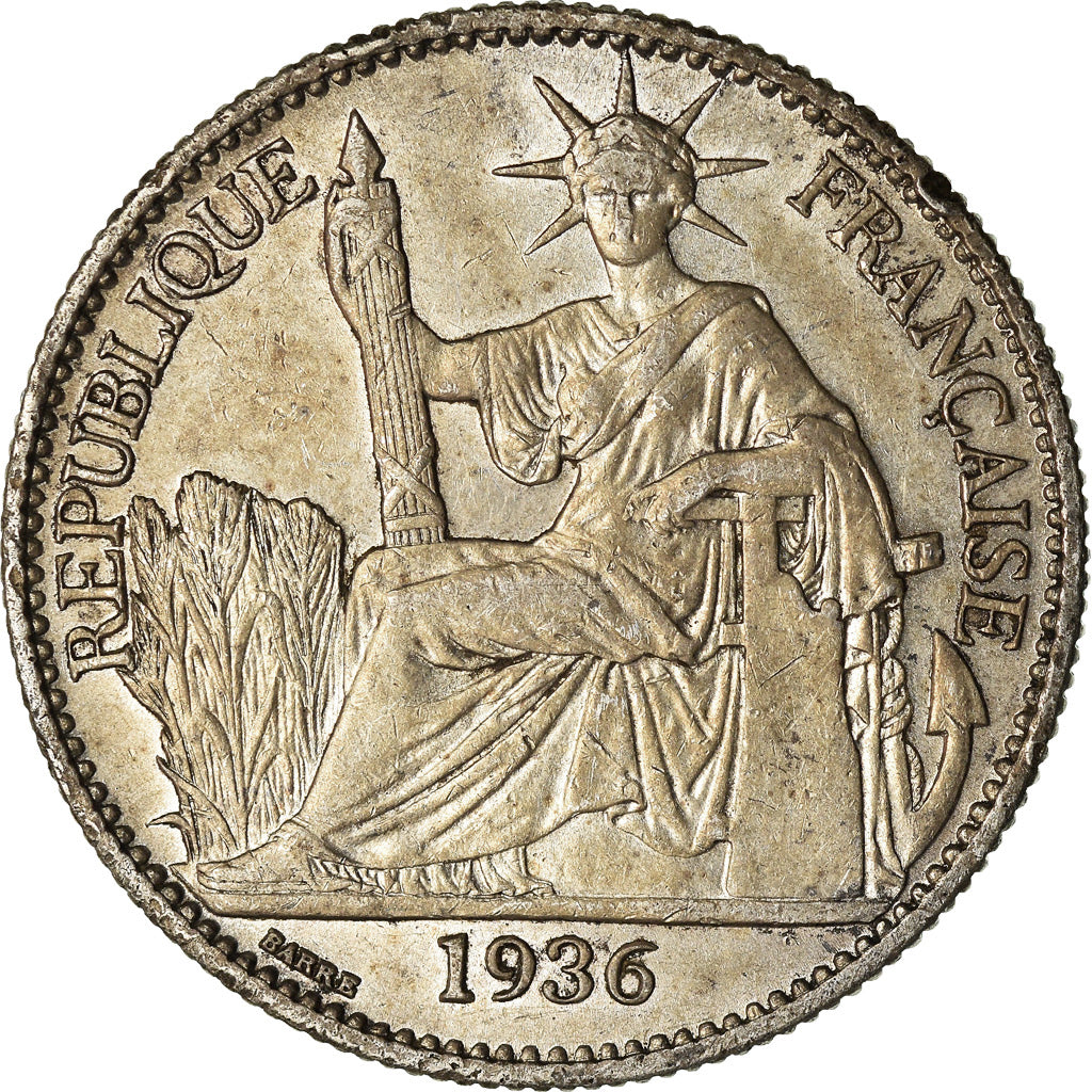 Moneda, INDOCHINA FRANCESA, 50 Cents, 1936, Paris, MBC+, Plata, KM:4a.2