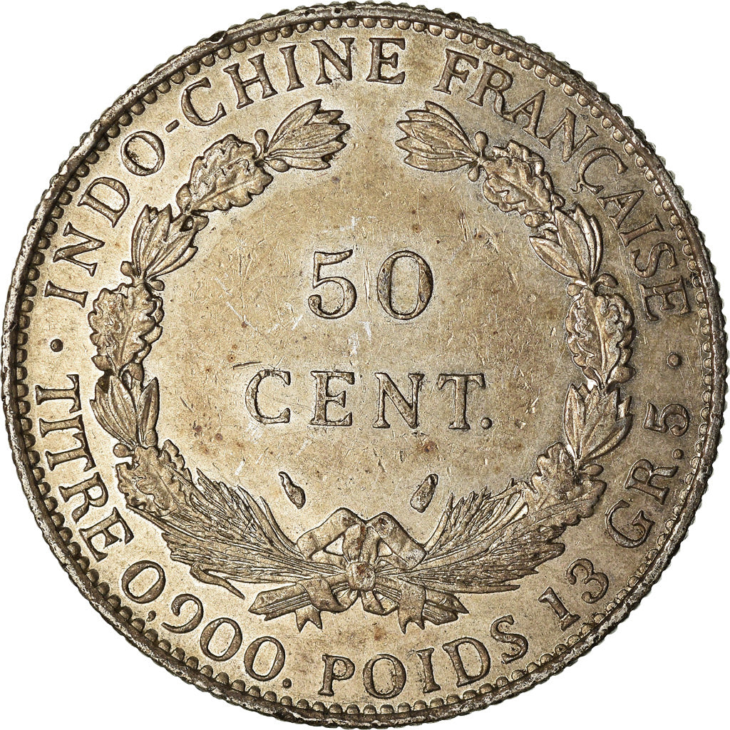 Moneda, INDOCHINA FRANCESA, 50 Cents, 1936, Paris, MBC+, Plata, KM:4a.2