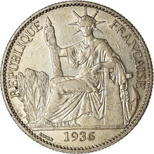 Moneda, INDOCHINA FRANCESA, 50 Cents, 1936, Paris, MBC+, Plata, KM:4a.2
