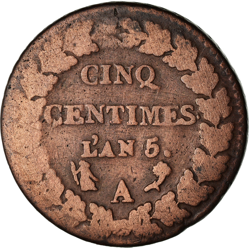 Moneta, Francia, Dupré, 5 Centimes, AN 5, Paris, MB, Bronzo, KM:640.1
