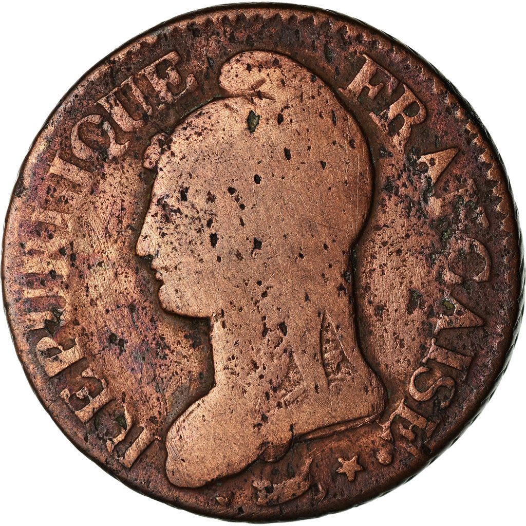 Coin, France, Dupré, 5 Centimes, AN 8, Metz, VF(20-25), Bronze, KM:640.2