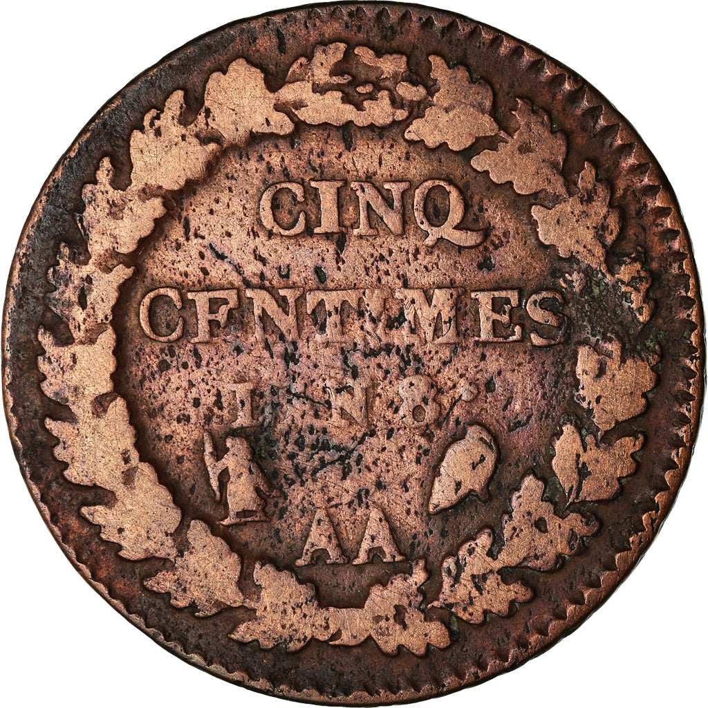 Coin, France, Dupré, 5 Centimes, AN 8, Metz, VF(20-25), Bronze, KM:640.2