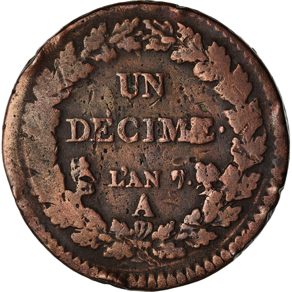 Münze, Frankreich, Dupré, Decime, AN 7, Paris, SGE+, Bronze, KM:644.1