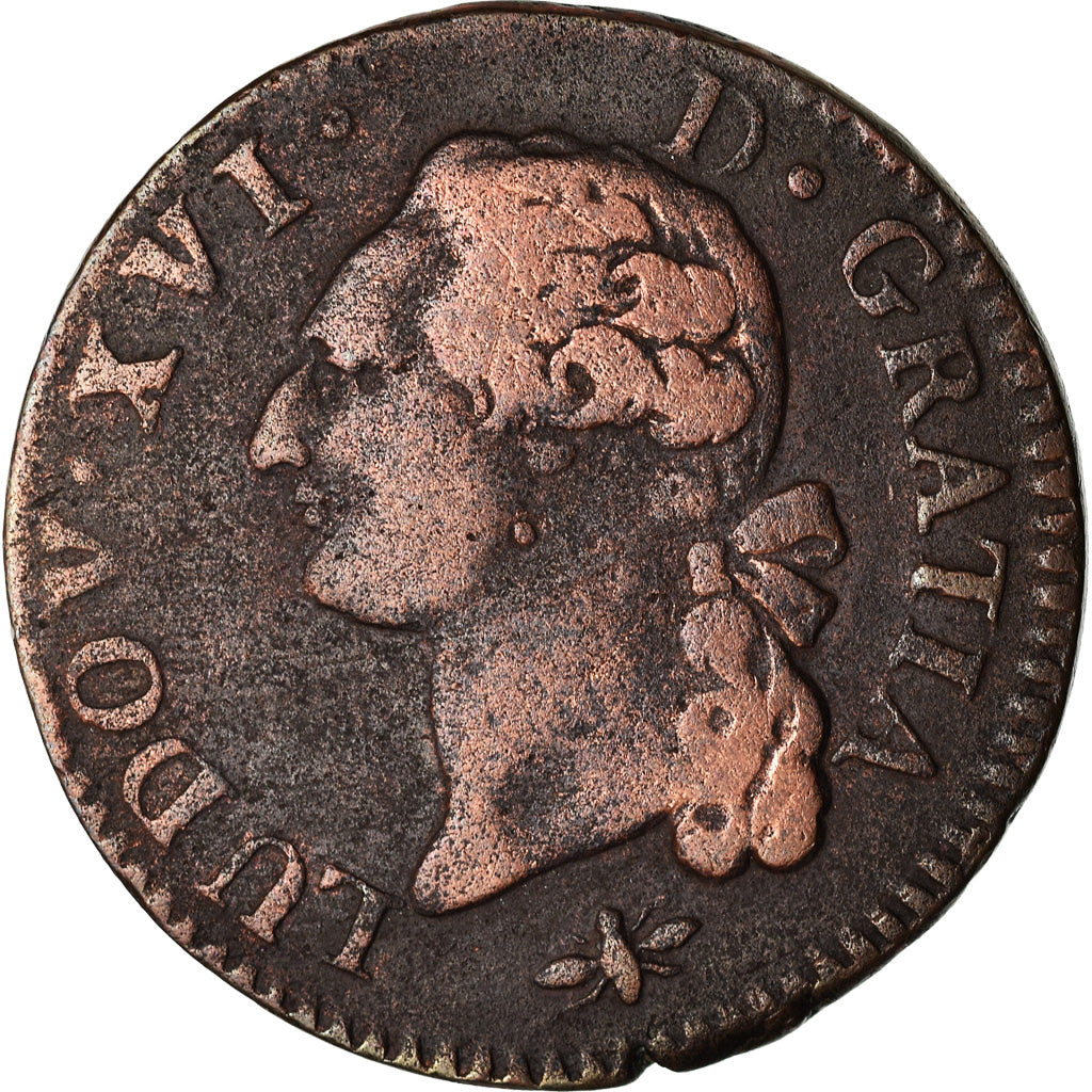 Coin, France, Louis XVI, Sol, 1791, Lyon, VF(20-25), Copper, KM:602.2