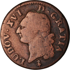Moneta, Francia, Louis XVI, Sol ou sou, Sol, 1791, Paris, B+, Rame, KM:578.1