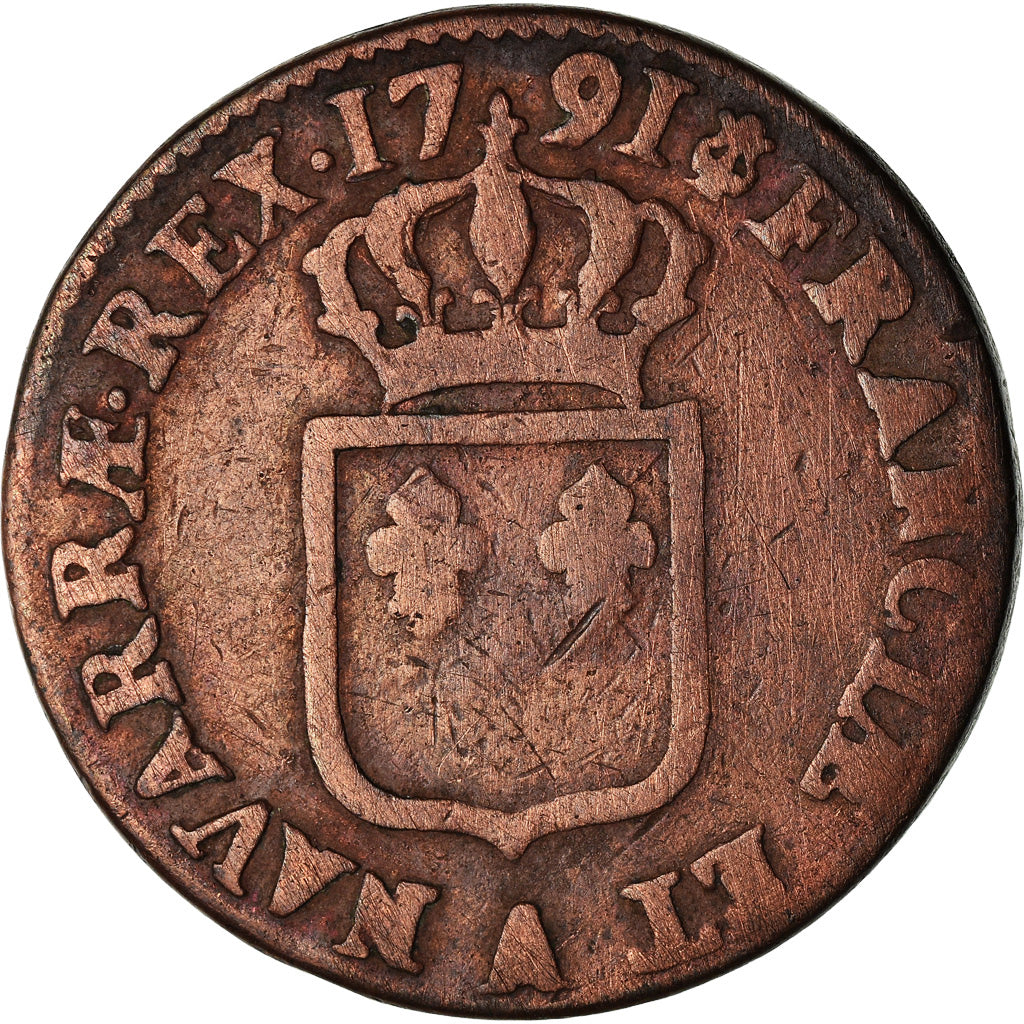 Coin, France, Louis XVI, Sol ou sou, Sol, 1791, Paris, F(12-15), Copper
